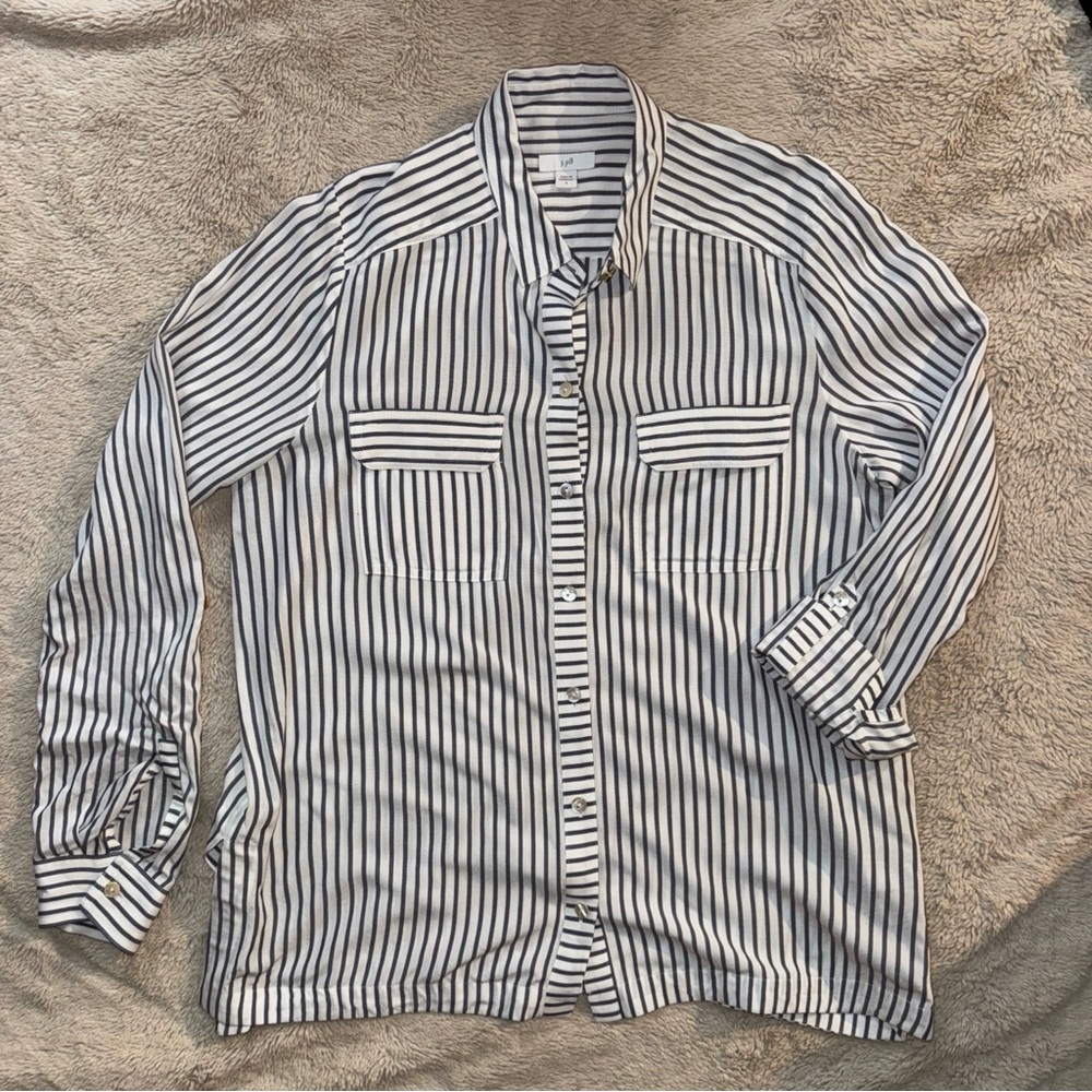 J. Jill Blue and White Striped Women’s Button Down Long Sleeve Shirt